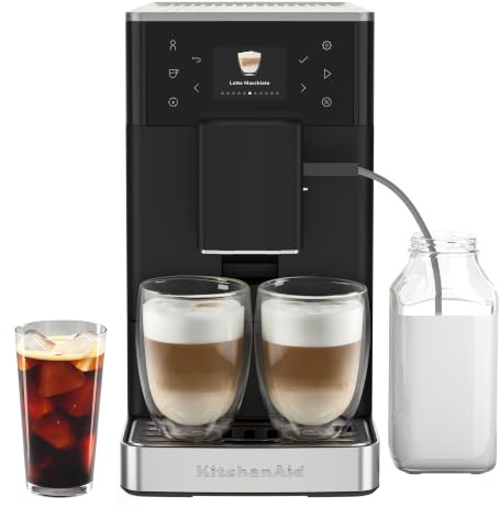 KitchenAid KF3 Fully Automatic Espresso Machine with Iced Coffee, Built-In Grinder, 19 Recipes, Auto Milk System, 6cm Colour Display, Matte Black