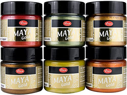 Maya Gold 6er Set (Indian Summer) - Viva Decor Metallic Effektfarbe, Metallglanz, Effekt Farbe Metall, Bastelfarbe, Dekofarbe