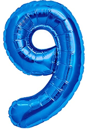 Luftballon 9. Geburtstag Zahl 9 Blau XXL Riesen Folienballon 100cm Geburtstagsdeko Jungen Ballon Zahl Deko zum Geburtstag. Fliegt mit Helium.