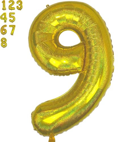 DIWULI Luftballon 9 Geburtstag XXL Gold - Zahl 9 Ballon