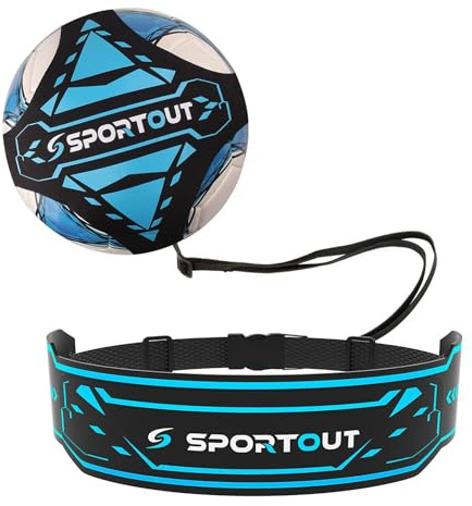 Sportout Trainer da Calcio per Bambini e Adulti, Attrezzatura Con Banda Elastica, Kit di Allenamento, Cintura (Blu)