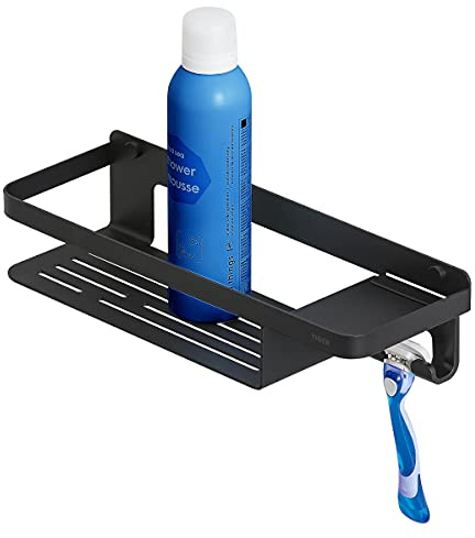 Tiger Caddy Duschkorb mit Haken, Duschablage aus Edelstahl mit integriertem Haken für Handtuch, Schwamm, Rasierer oder Duschabzieher, Farbe: Schwarz BxHxT: 32 x 7,2 x 10,6 cm
