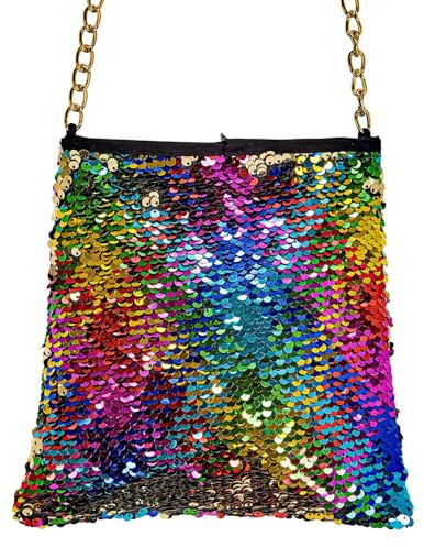 W WIDMANN MILANO Party Fashion 10018 – väska vändbara paljetter regnbåge/guld, retro, tillbehör, karneval, temafest