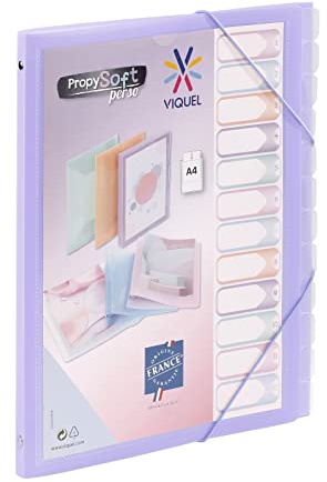 Viquel - Propysoft Organizer mit 12 Fächern, DIN A4, anpassbar, Gummibandverschluss, durchscheinend, Violett