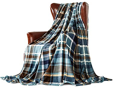 DREAMLANDING Fleeceöverkast för soffa säng stol mjuk färgglad överdimensionerad, dekorativ ultra-plysch filt (130 x 150 cm, blå pläd)