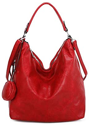 OBC Damen Tasche Shopper Hobo-Bag Schultertasche Umhängetasche Handtasche Damentasche Reisetasche Beuteltasche Leder Optik Rot