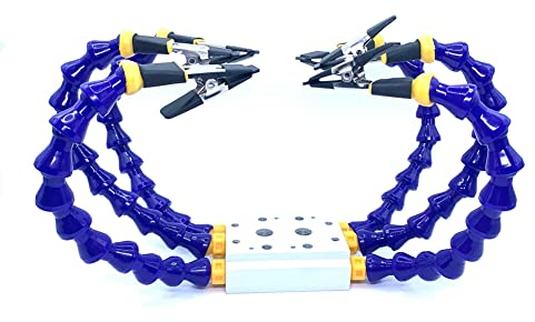 Yoiimiya Bench Vise Soldering Station with 6 Flexible Arms & Soldering Iron Holder – PCB Welding Repair Tool, Aluminum Alloy Base,