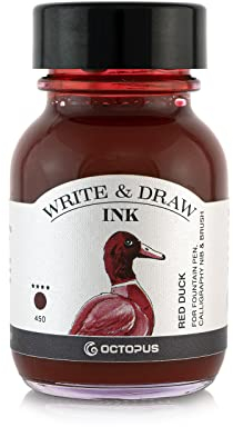 Octopus Write and Draw Ink 450 Red Duck, wasserfeste Tinte zum Schreiben und Zeichnen, Kalligraphietinte, lichtechte Zeichentusche für Füllhalter, rot, 50 ml