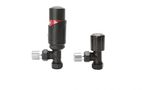 Wärmer System Angle Thermostatic Radiator Valve with Lockshield Valve for Vertical or Horizontal Mounting, Black, 15 x 1/2