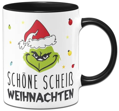 Tassenbrennerei Grinch Tasse - Schöne S Weihnachten - Weihnachtstasse mit Spruch lustig - Anti Weihnachten (Schwarz)