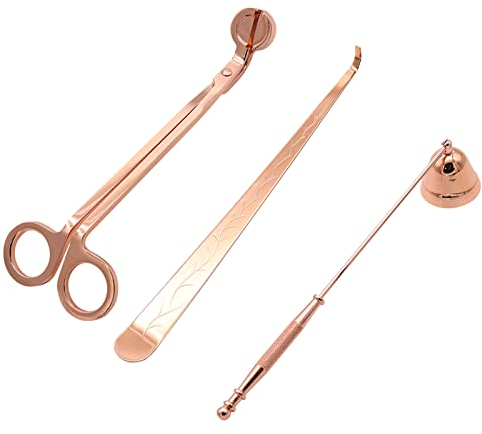 Tissting 3 in 1 Kerzen Zubehör Set, Edelstahl Kerzendochtschneider, Kerzenlöscher, Kerzenlöscher, Dochtlöffel, Kerzenpflege Werkzeug, Geschenk für Kerzenliebhaber (Roségold)