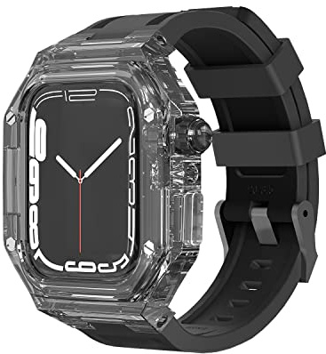 NRYCR Nouveau 44 mm, 45 mm, 41 mm, 40 mm, étui de luxe transparent, bracelet en caoutchouc fluoré pour Apple Watch Series 8/7, iWatch SE 6 5 4 Sports Rubber Band Mod Kit