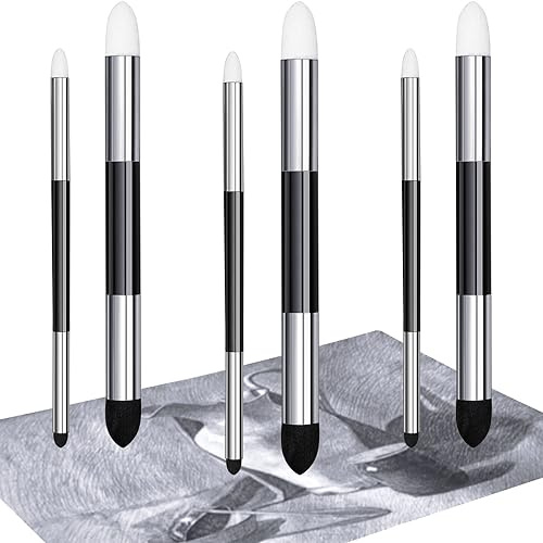 Kosiz 6 Stück Mischschwamm Stift Doppelkopf Waschbar Reibschwamm Pinsel Skizze Wischen Wiederverwendbar Blending Stumpf Zeichnung Kunst Blender für Schule Student Künstler Highlight Schatten Detail