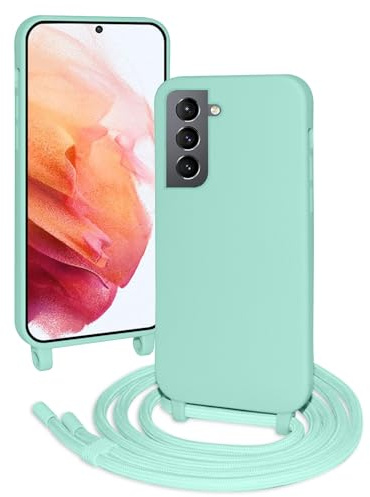 FERLAN handyband Hülle für Samsung Galaxy S21 mit Band, HandyHülle mit Kordel, Weich Silikon TPU Stoßfest Bumper mit Kette zum Umhängen für Samsung Galaxy S21, Handy Lanyard - Minzgrün