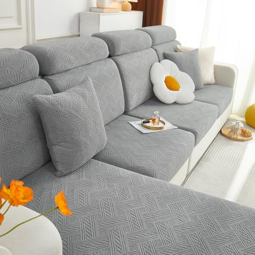 hyha Couch Cushion Covers, Stretch Sofa Seat Cushion Slipcover, Sectional Couch Covers L Shape with Elastic Bottom for Sectional Sofa(Chaise, Grey)