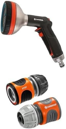 Gardena Premium Multibrause (18317-20) + Gardena Schlauchverbinder-Satz 13 mm (1/2 Zoll) und 15 mm (5/8 Zol) (18278-20), aus Kunststoff