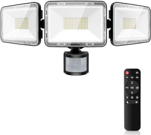 MEIHUA 70W Projecteur LED Exterieur Detecteur de Mouvement 700-6850LM 10 Luminosité 3 Modes Eclairage Exterieur avec Detecteur 6500K Blanc Froid Étanche IP66 Spot LED pour Garage Jardin-Noir