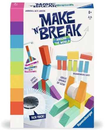 Ravensburger 22473 - Make 'n' Break - Around The World - Gesellschaftsspiel für die ganze Familie mit Bausteinen, Spiel für Erwachsene und Kinder ab 7 Jahren, für 2-5 Spieler
