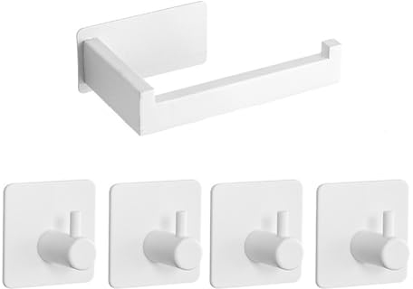 Toilettenpapierhalter Ohne Bohren Selbstklebender Klopapierhalter Edelstahl Wc Halter Rollenhalter Mit 4 Klebehaken Handtuchhaken Toilettenpapierrollenhalter Papierhalterrahmen Für Badezimmer Weiß