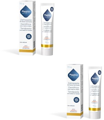 ecuphar Plaqtiv+ Dentifricio | Confezione doppia | Tubo da 2 x 70 g | Cura per cani e gatti | Può contribuire a una buona igiene delle museruole | Può aiutare a inibire la formazione di tartaro