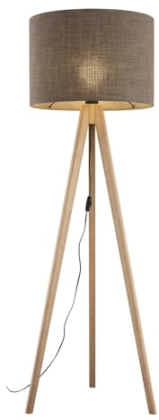 Licht-Erlebnisse Stehleuchte Stoff Holz 145 cm klein Dreibein in Kiefer Braun E27 Kabelschalter Skandinavisch Stehlampe Wohnzimmer Tripod