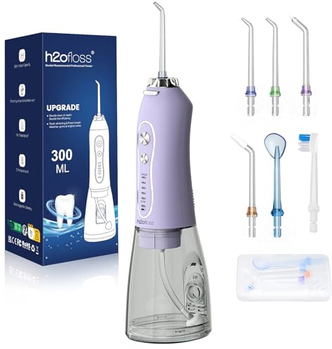 H2ofloss Hydropulseur dentaire sans fil portable sans fil 300 ml rechargeable nettoyant d'irrigation de voyage IPX7 pour la maison et les voyages Lavande