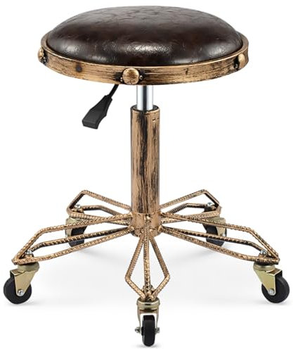 Rollhocker im Vintage-Stil, strapazierfähig, drehbar, verstellbar, für Küche, Zeichnen, Labor, Büro, Massage, Friseurladen, Braun