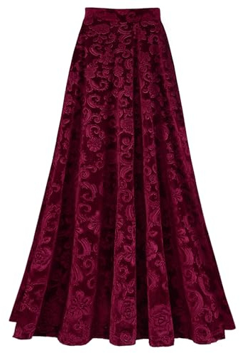 winying kjol dam lång hög midja vintage blomma tryck mönstrad maxikjol en linje casual fest veckad kjol, röd, XL