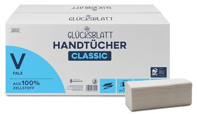 Glücksblatt Papierhandtücher 1-lagig | 4800 Blatt | 25x23cm V-Falz weiß | Falthandtücher aus Zellstoff | hochwertige Handtücher | für Spender geeignet | weißes Handtuchpapier | Einmalhandtücher