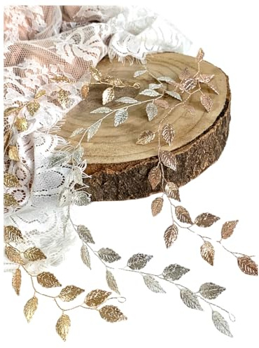 ONDEGO® Vintage Braut Haardraht mit 3D Blättern, 35 cm, Silber/Gold/Roségold, Hochzeit Haarschmuck