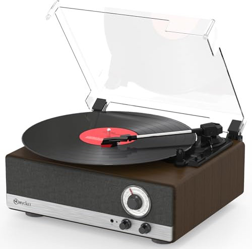 Mycket Giradischi in vinile Bluetooth 5.3 con altoparlanti integrati, vintage, giradischi con 3 marce, 33/45/78 U,AM/FM, trasmettitore Bluetooth, RCA Out, Auto-Stop