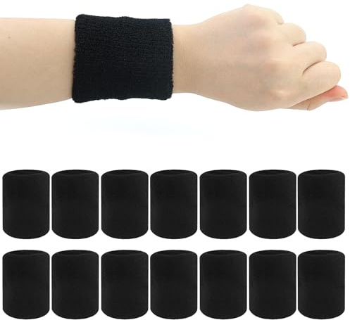 14 bandeaux de transpiration élastiques noirs,Protege Poignet Eponge,Bracelet Protège Poignet Musculation pour hommes,femmes,tennis,basketball,enfants,football,course à pied
