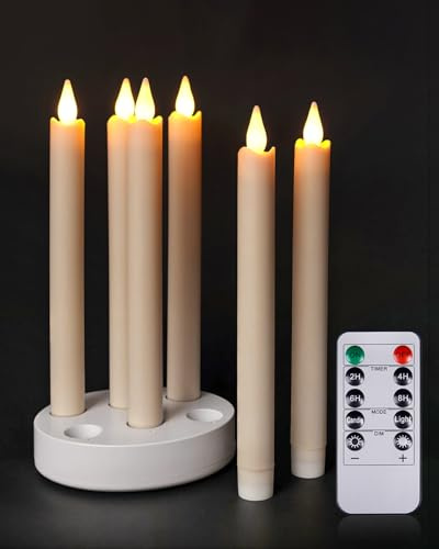 Lamptobe Wiederaufladbare LED Stabkerzen mit Timerfunktion und Ladestation und Fernbedienung, 6 Stück LED Kerzen Flackernde Flamme für Weihnachten, Halloween, Raumdekoration, Hochzeit