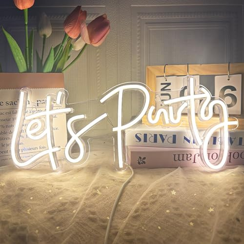 Let's Party Neon Schild Warmweiß LED Neonlicht Schilder für Wanddekoration | USB Betriebene Party Deko Leuchtreklame Buchstaben Neon Leuchtschilder für Geburtstagsfeier Hochzeit Bar Abschlussfeier