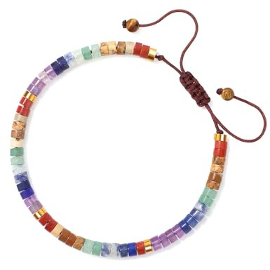 XFSRG Bracciale Donna con Perline Colorate in Pietre Naturali 7 Chakra Bracciale Perline Boho Braccialetto Protezione Portafortuna per Moglie Mamma (Multicolore 1)