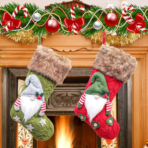 Szhhrxi Calcetines Navideños para Chimenea Personalizados, Botas de Noel (40 cm) - Decoración Navideña para Árbol, Chimenea, Hogar y Fiestas, Botas Navidad Chimenea para Colgar (Rojo+Verde)