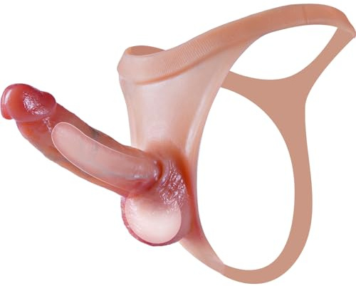 Calzón masculino con funda de pene realista, con dildo hueco de silicona, sirve como extensor y agrandador de pene, reutilizable, retardo de eyaculación, estimula punto G/ano, para parejas