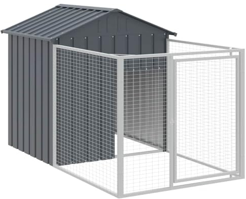Hundehütte mit Wasserdichtes Dach und Auslauf, Outdoor Hundezwinger, Hundekäfig für Hinterhof, Terrasse, Innenhof, 117x201x123 cm Anthrazit Verzinkter Stahl