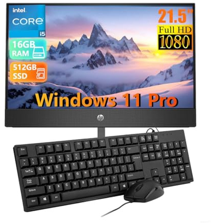 HP ProOne 600 G5 All in One Ordinateur de Bureau, avec écran 21,5 Pouces, processeur Intel Core i5-9500, 16 Go de RAM, SSD 512 Go, Clavier américain, WiFi, Bluetooth, Windows 11 Pro (reconditionné)