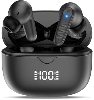 Susmnan Auriculares Inalambricos Bluetooth, Auriculares Bluetooth 5.3 con 4 Micrófonos y Cancelación de Ruido ENC Cascos IPX7 Impermeable, 36H de Reproducción Sonido Estéreo HiFi Pantalla LED