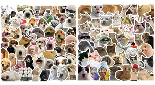 Dinghaole 100Pcs 100 Cute Cat and Dog Stickers - Vinyl Aesthetic Laptop Stickers for Personalization Suitable for Cat and Dog Enthusiasts, Water Bottles, Scrapbooks, Luggage
