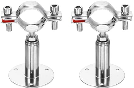 sourcing map 2pcs Wall Mount Ceiling Mount Pipe Supports 304 Stainless Steel Adjustable Pipe Bracket Clamp for OD Pipe 1.3-1.3 (32-34mm) Adjustable Height 50-100mm