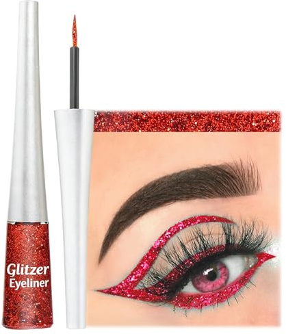Glitzer Eyeliner Rot - Liquid Schimmer Glitter Eyeliner, Wasserfest Wischfest High Precision,Flüssiger Metallic Glitzerstifte, Langanhaltend Eye Liner Stift, Schnelltrocknende Koreanisch Augen Makeup