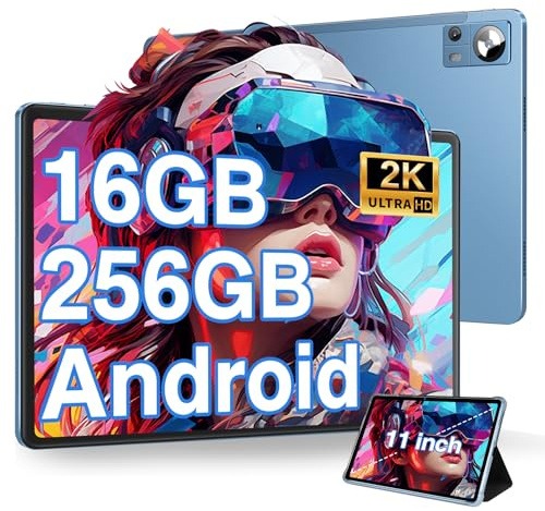 DMOAO Tablet 11 Pollici Android con 16GB RAM 256GB ROM(1TB Espandibile), 2K FHD Tablet con Camera Tripla(13MP+5MP+2MP), 8 Core, 2.0 GHz, IPS 2000 * 1200, 5G Wi-Fi, 8600 mAh, GPS, BT 5.0, Blu