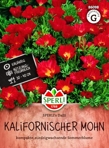 Sperli Kalifornischer Mohnsamen SPERLI's Dalli 86098, Sommerblumensaat | Sommerblume mit rot-gelben Blüten, Mohn Samen geeignet für Rabatten, Steingärten, oder Balkon