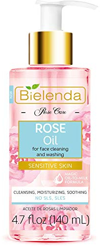 Rose Care, Huile Nettoyante Visage Anti-âge Hyaluronique pour Peau Délicate & Sensible 140 ml Bielenda