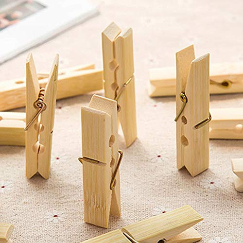Egurs Pack of 40 Bamboo Clothes Pegs, 6 cm, Natural Bamboo
