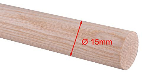 Esche Rundstab, Rundholz, Treppensprosse, 1000mm lang, Ø 15mm, roh, geschliffen, KEINE BAUMARKTQUALITÄT