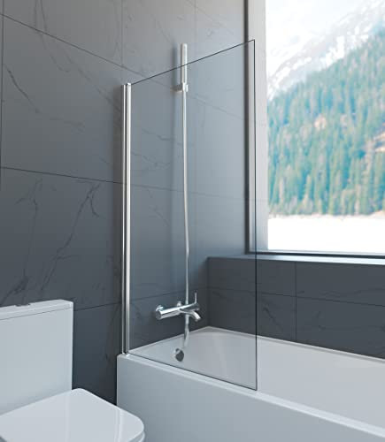 Mampara de bañera - Hoja abatible 6 mm con tratamiento anti cal - Medida 150x85 cm - Perfiles aluminio y elevación al girar (TRANSPARENTE)