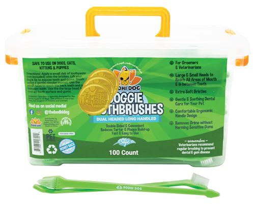 Bodhi Dog Dual-Headed Toothbrush for Dogs & Cats - Soft Bristles for Gentle Pet Dental Care - Puppy & Adult Teeth Cleaning - Easy-to-Use Design for Healthy Gums & Fresh Breath (100 Count)